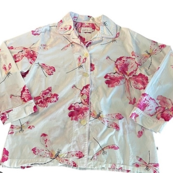 The Cats Pajamas Dragonflies & Floral Toile Pajama Set Size Small - Picture 4 of 7